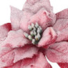 Set 12 Fiori Tessuto Stella di Natale Innevato Rosso Ø14x20 cm