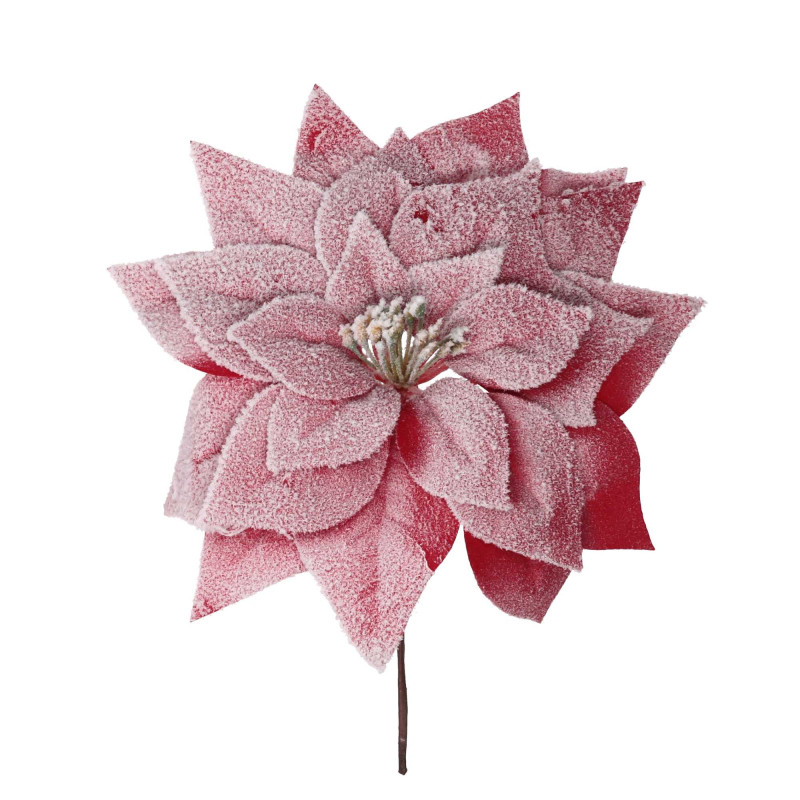Set 6 Fiori Tessuto Stella di Natale Innevato Rosso Ø23x30 cm