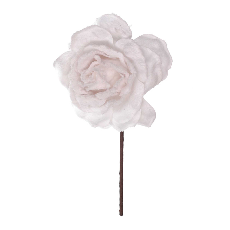 Set 6 Fiori Tessuto Rosa Innevato Bianco Ø15x25 cm Decorazione