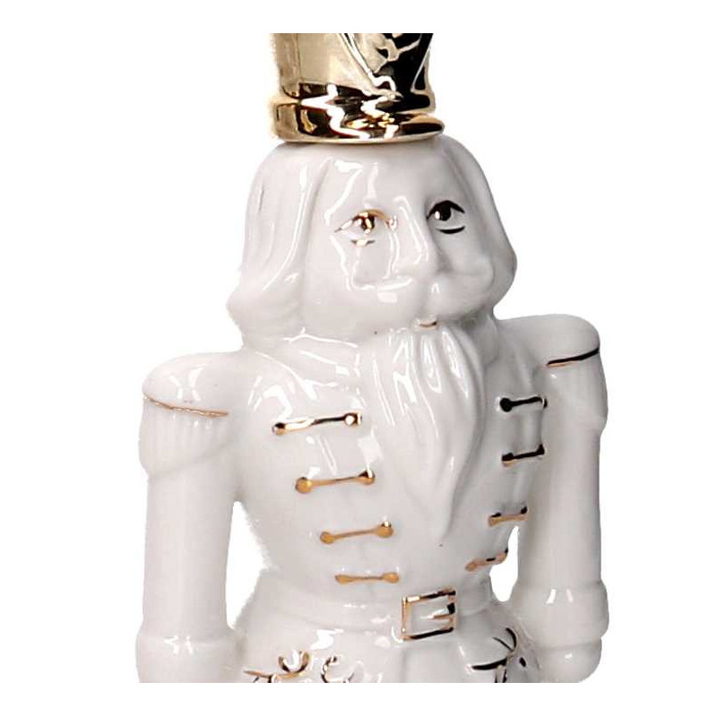 Set di 2 Soldatini Ceramica Bianco e Oro 7x4x20 cm Natale