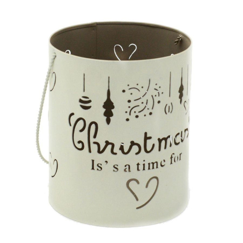 Set 2 Portacandele Metallo Crema Tortora 10x12 cm Christmas