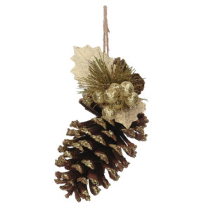 Set 8 Pigne Legno Naturale Glitter Oro 8x13 cm Decorazione Casa