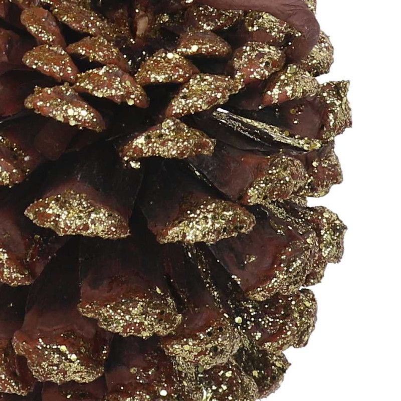 Set 8 Pigne Legno Naturale Glitter Oro 8x13 cm Decorazione Casa