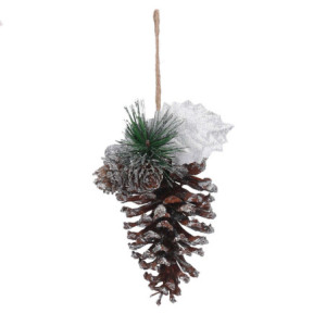 Set 8 Pigne Legno Naturale Glitter Argento 8x13 cm Decorazione