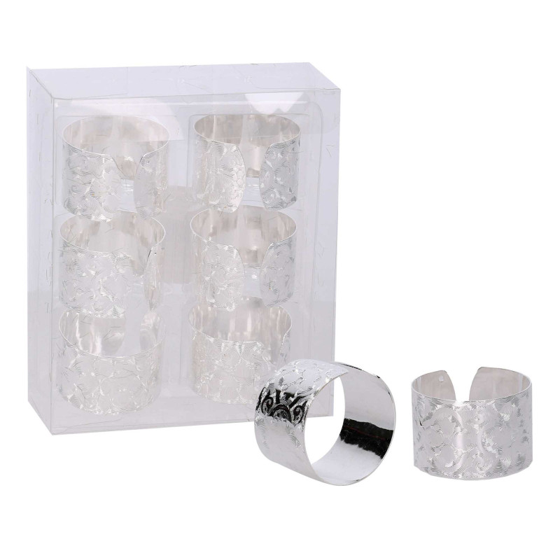 Set 4 Portatovaglioli Metallo Argento 6 pezzi Tavola Elegante