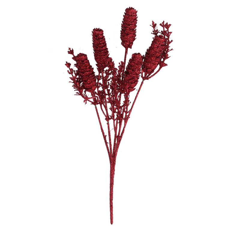 Set di 8 Rami Plastica Pigne Rosso h32 cm Decorazione Natale