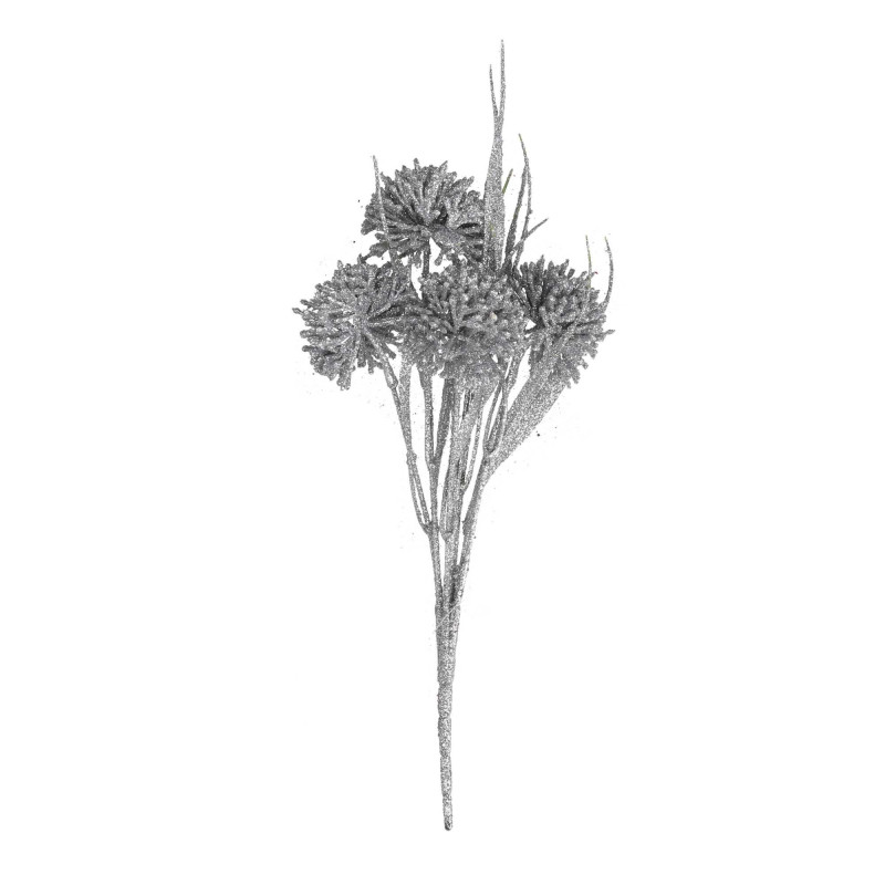 Set di 4 Rami Plastica Fiore di Cardo Argento 33 cm Decorazione