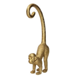 Set di 2 Statue Resina Scimmia Coda Alta Oro 26 cm Decorazione