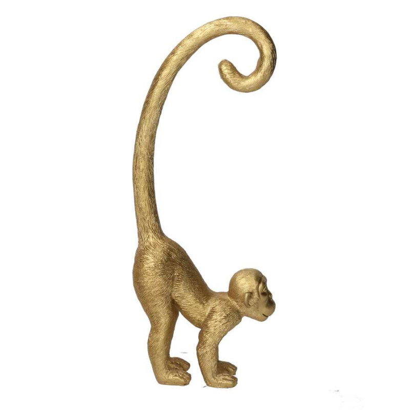 Set di 2 Statue Resina Scimmia Coda Alta Oro 26 cm Decorazione