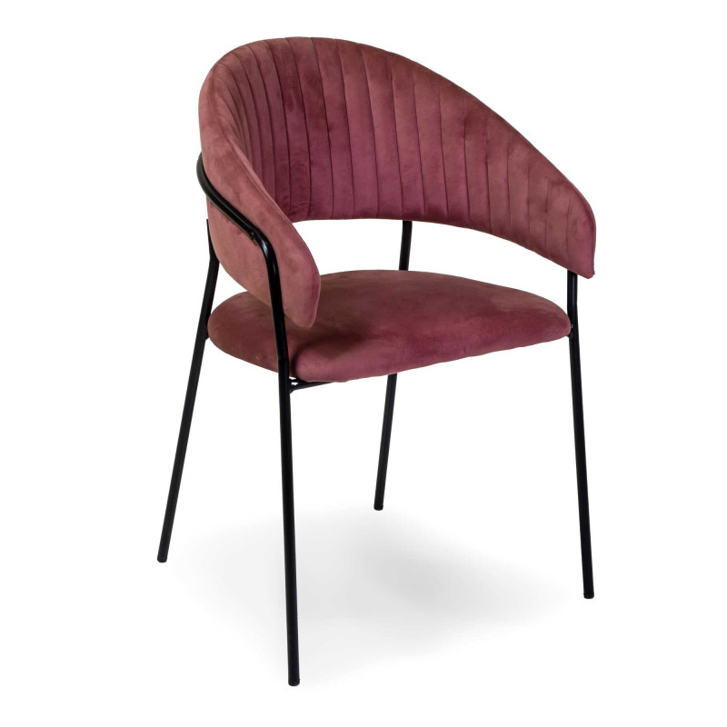 Poltrona velluto Chloe rosa antico struttura nera 59x51x83,5 cm
