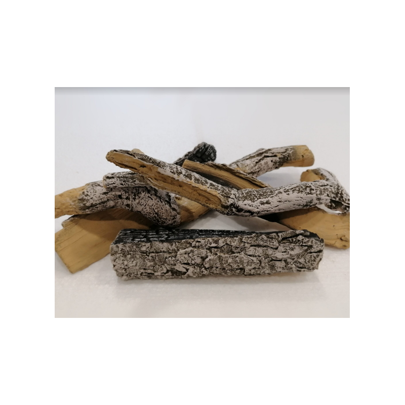 Set legna ceramica effetto betulla per stufe e camini