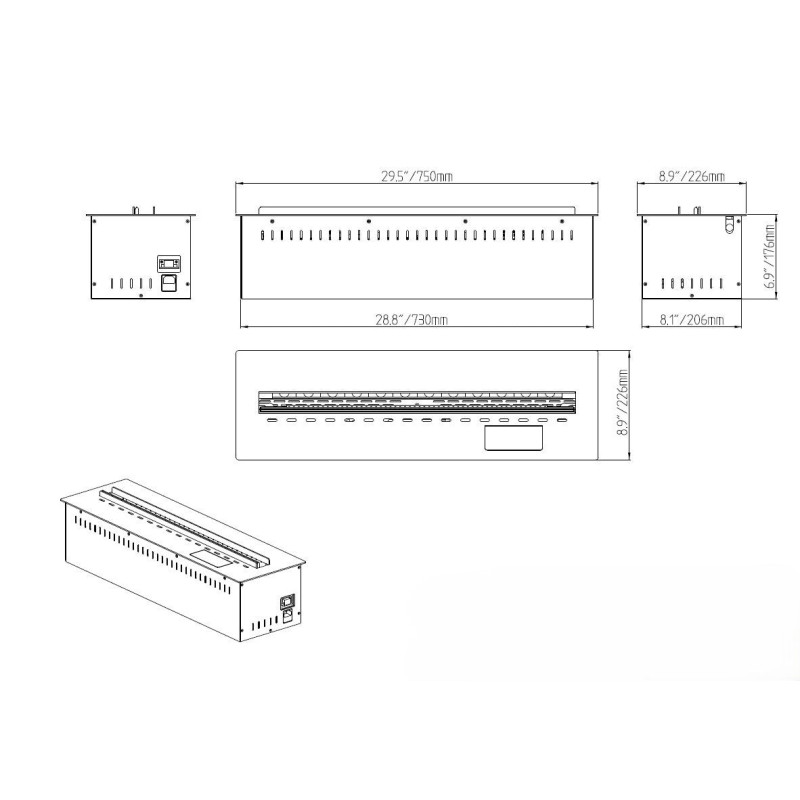 Camino elettrico a vapore 3D da incasso 75cm Pro Line