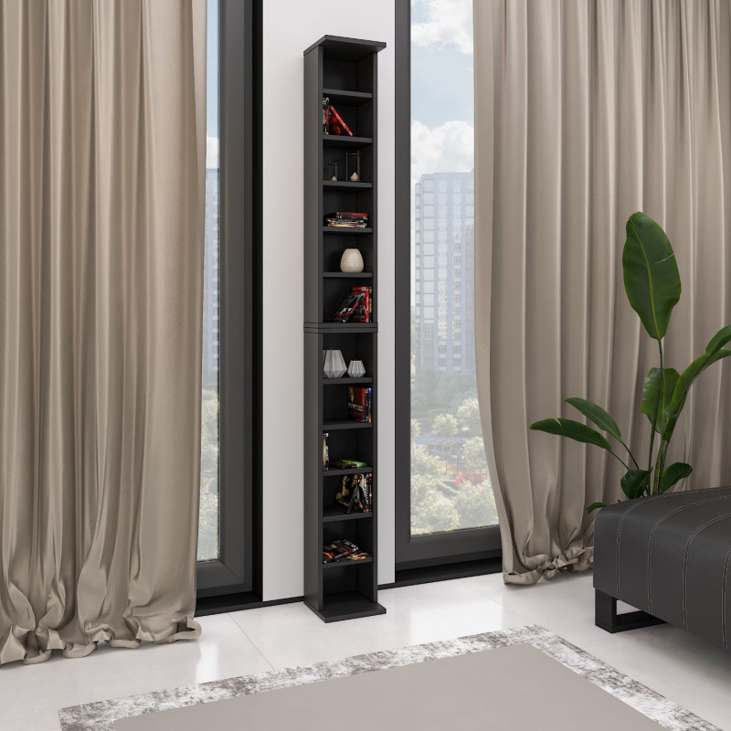 Porta CD DVD nero 180 cm con ripiani regolabili moderno