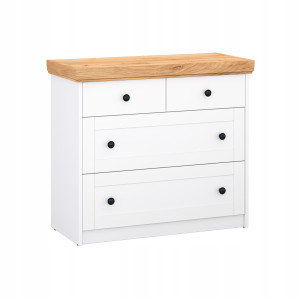 Cassettiera bianca scandinava 4 cassetti maniglie metallo moderna