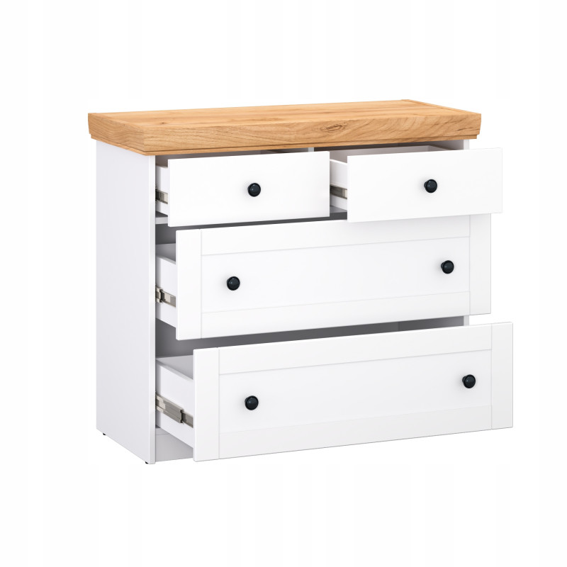 Cassettiera bianca scandinava 4 cassetti maniglie metallo moderna