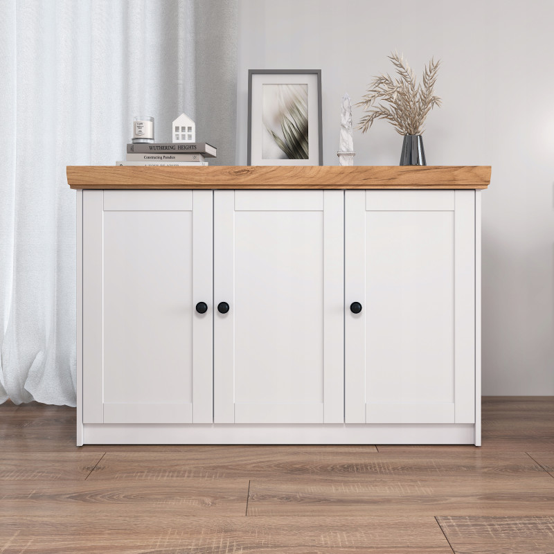 Cassettiera bianca 3 ante stile scandinavo per soggiorno moderna