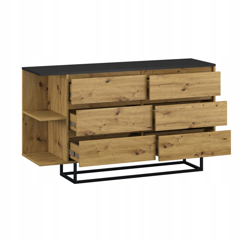 Cassettiera a 6 Cassetti Loft Nera con Gambe Artigianali