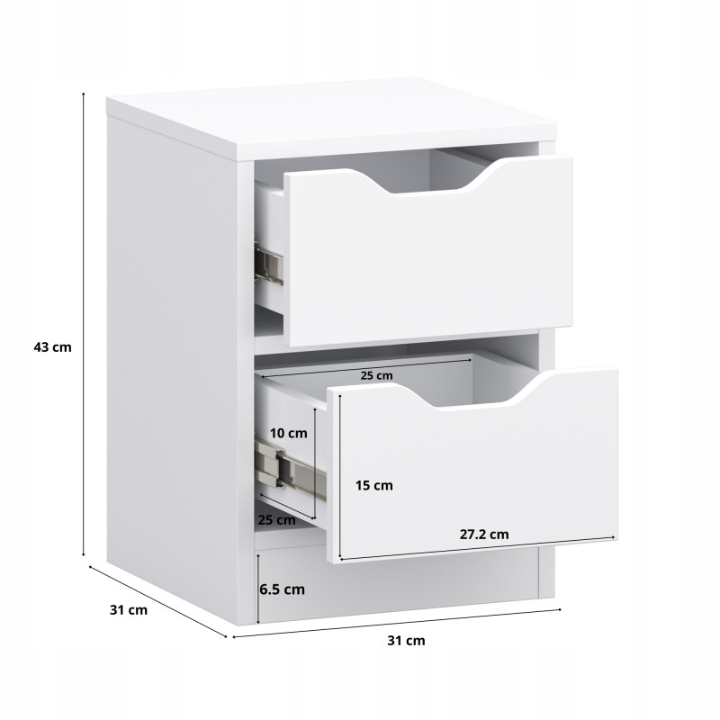 Comodino bianco con cassetto 31x43 cm per camera da letto