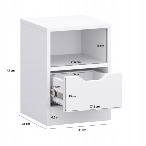 Zoom Comodino Bianco Con Cassetto, Contenitore, 31x43 Cm