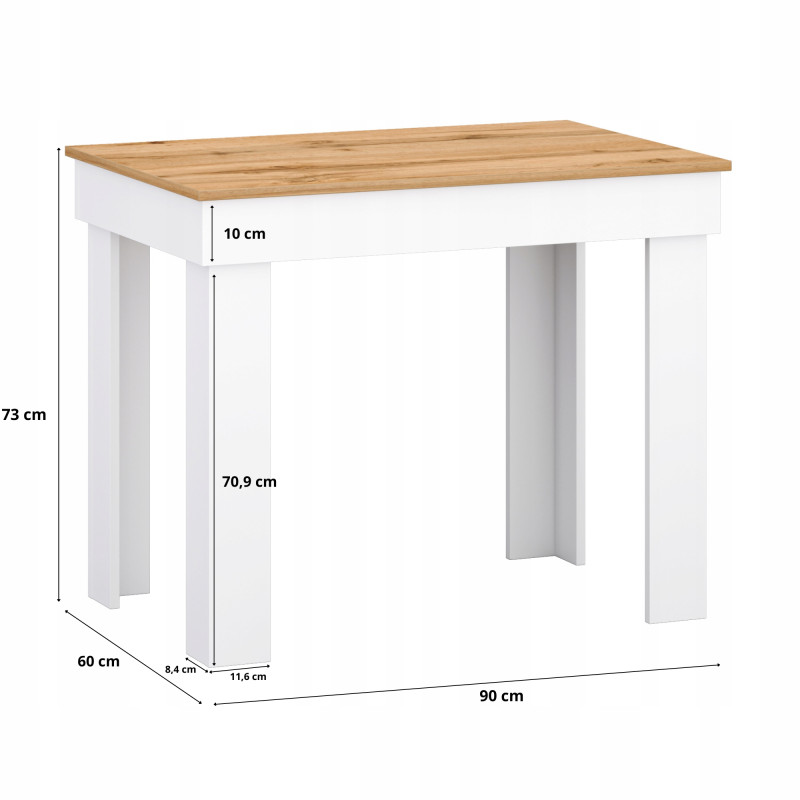 Piccolo Tavolo da Pranzo 90x60 Rovere Bianco Moderno