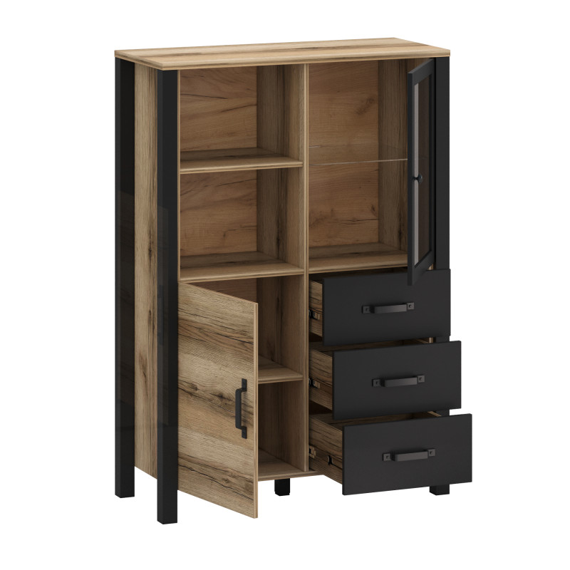 Vetrina bassa Derby C con 3 cassetti Delano/nero moderna
