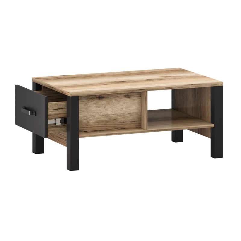 Tavolino da caffè Derby T con cassetto Delano/nero moderno
