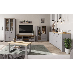 Zoom Vetrina Latour A 1d Con Cassetto, Rovere Delano Grigio/chiaro