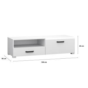 Zoom Mobile TV, Bianco Lucido, MDF, 1 Anta, 1 Cassetto, 130 Cm, Sinistra
