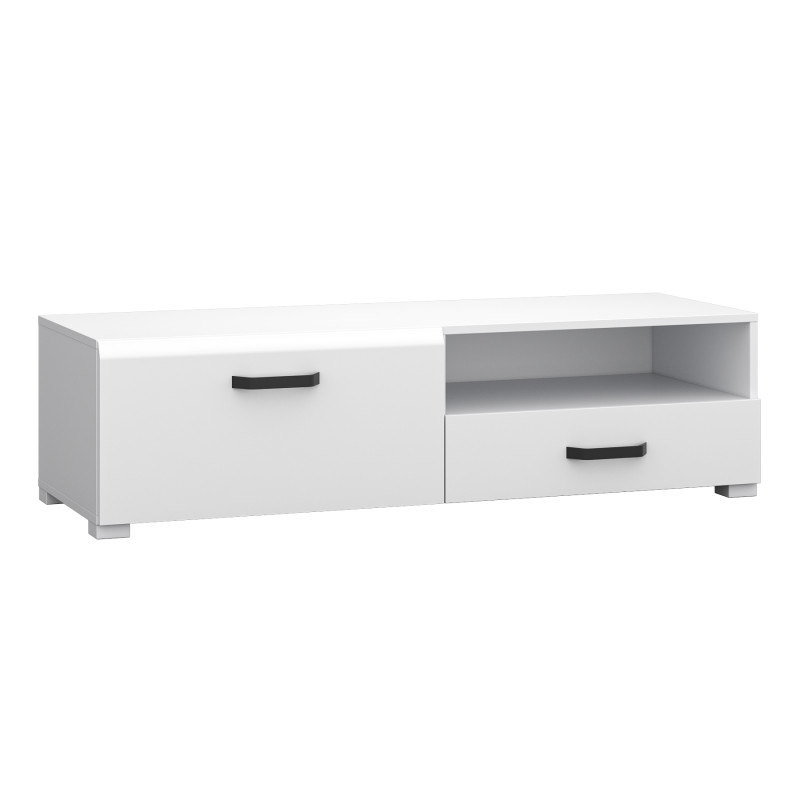 Mobile TV bianco lucido 130 cm 1 anta 1 cassetto moderno