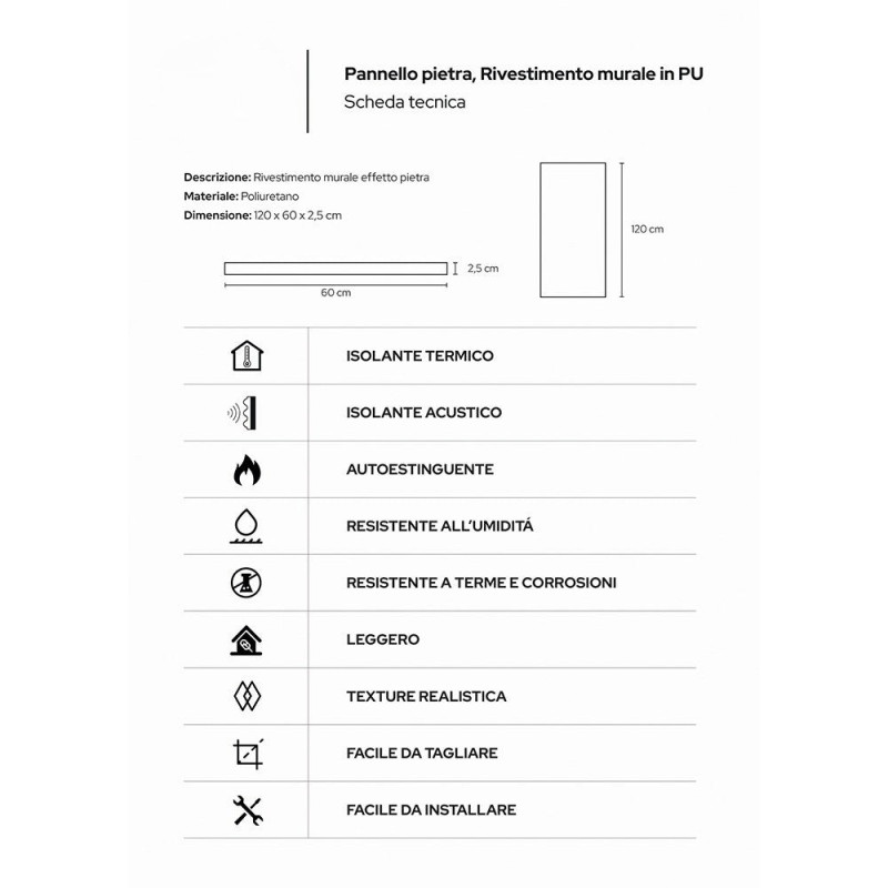 Pannello decorativo effetto pietra mattoni 3D grigio ardesia