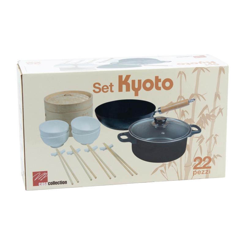 Set Wok 22 pz Kyoto carbon steel Ø28 cm - cucina orientale completa