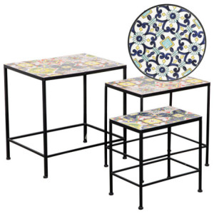 Set 3 Tavolini Modica Blu G:50x50x37 M:43x43x30 P:36x36x23