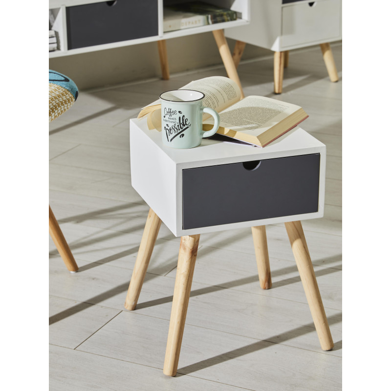 Comodino Flynn 1 Cassetto 29x29x44cm Bianco/Grigio Moderno