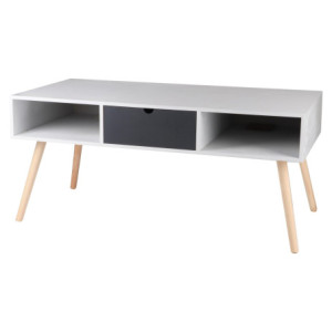 Tavolino Flynn 1 Cassetto E Due Vani A Giorno 100x50x43 Bianco/grigio