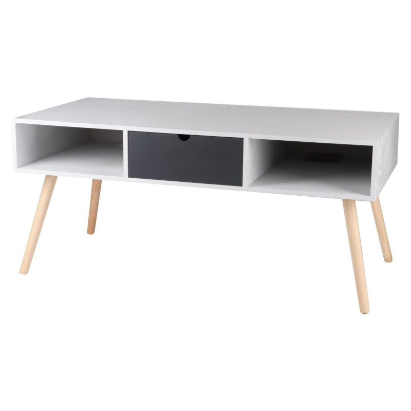 Tavolino Flynn 1 Cassetto 2 Vani 100x50x43cm Bianco/Grigio