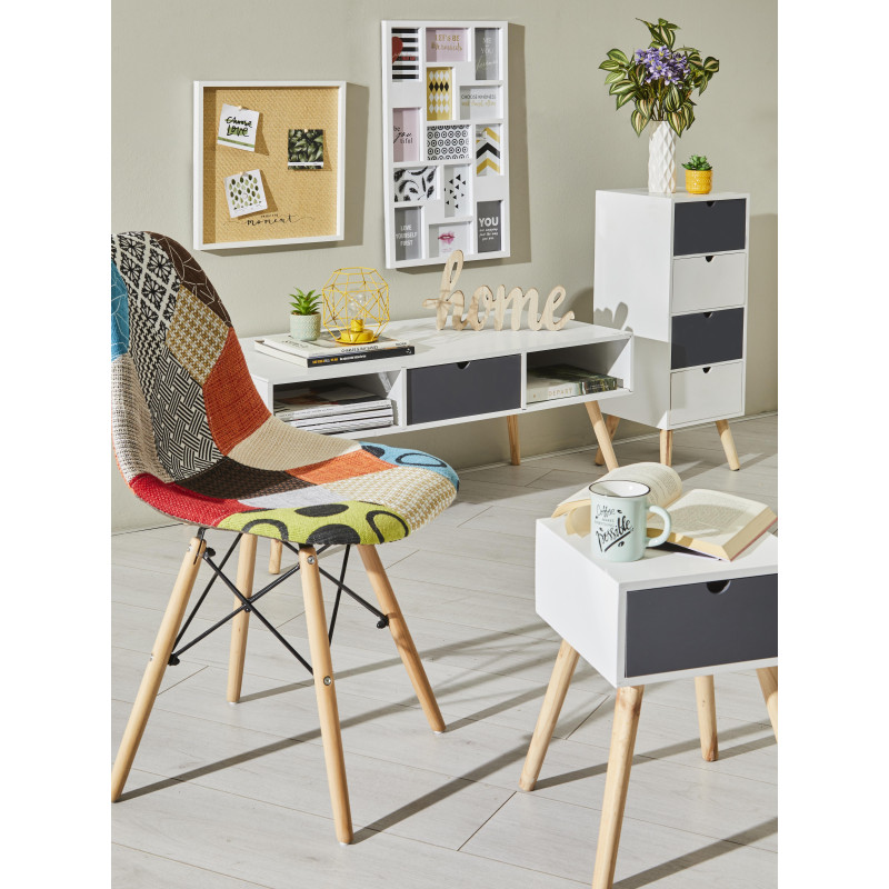 Tavolino Flynn 1 Cassetto 2 Vani 100x50x43cm Bianco/Grigio