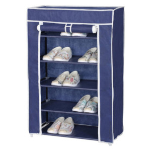 Scarpiera Armadio In Tnt 5 Ripiani Con Struttura Metallo 61x30x90 Cm Blu