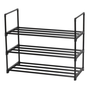 Scarpiera Scaffale 3 Ripiani In Metallo Nero 65,5x29,5x55 Cm