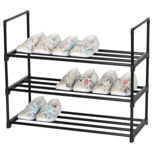 Zoom Scarpiera Scaffale 3 Ripiani In Metallo Nero 65,5x29,5x55 Cm