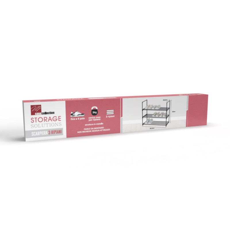 Scarpiera Scaffale 3 Ripiani Metallo Nero 65,5x29,5x55cm Moderna