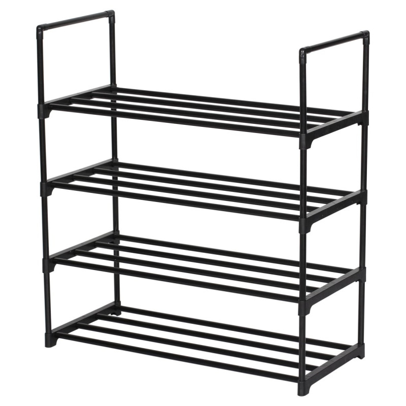 Scarpiera Scaffale 4 Ripiani Metallo Nero 65,5x29,5x72cm Moderna
