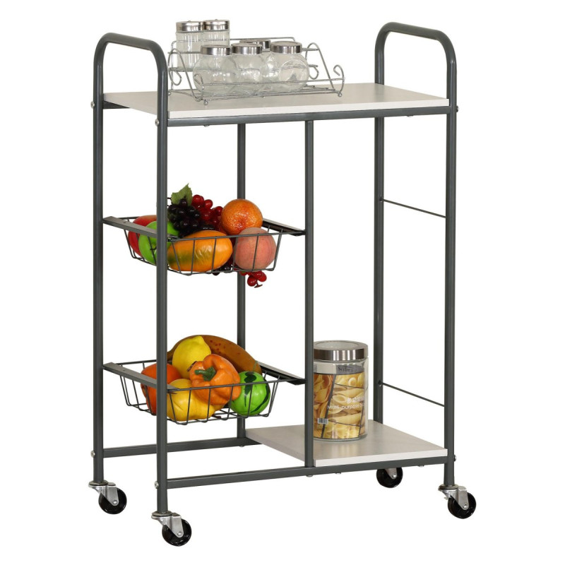 Carrello Cucina Prescott con Ruote 57x30x85cm Bianco/Grigio