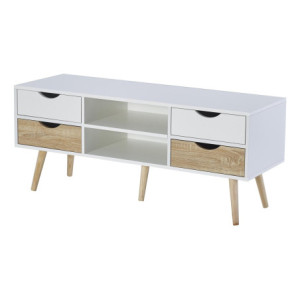 Porta Tv Bolt 4 Cassetti E 2 Vani A Giorno 120x40x45 Bianco/naturale