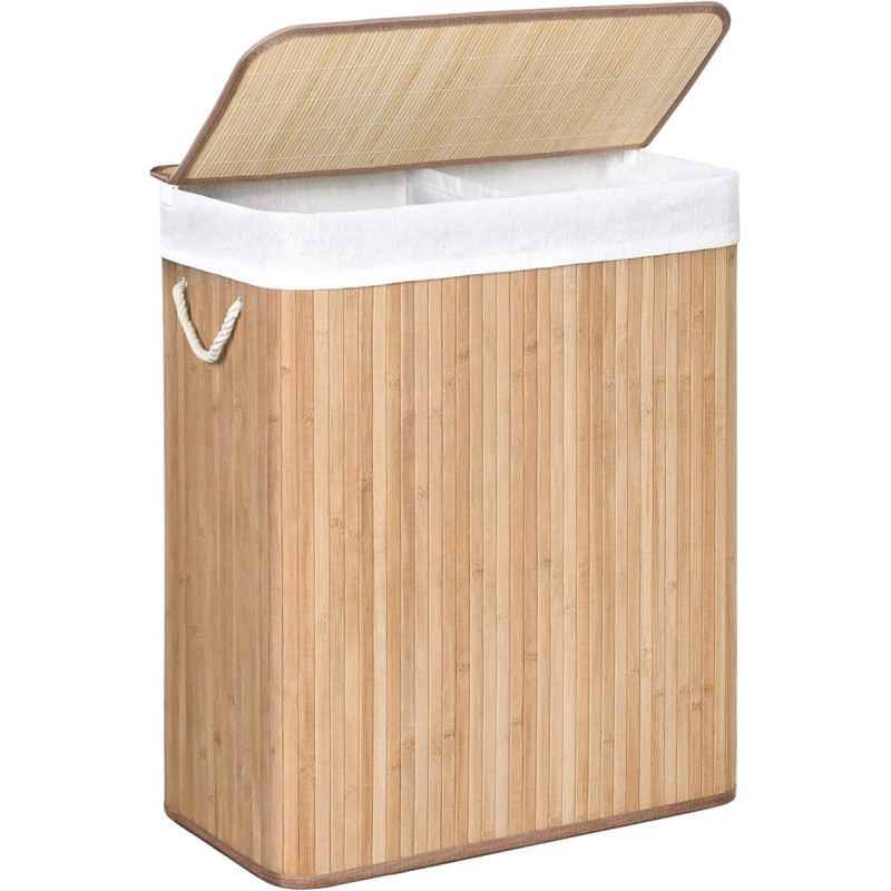 Portabiancheria Pieghevole Bamboo 2 Scomparti 52x32x63cm: Pratico e Naturale