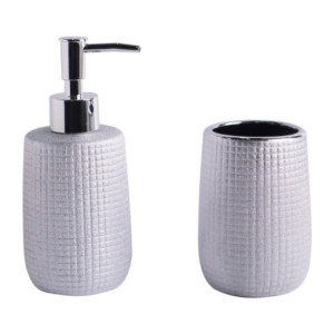 Set 2 Pezzi Sandy In Ceramica Amica Cromato 1 Dosasapone 1 Portaspazzolino