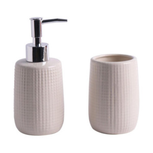 Set 2 Pezzi Nancy In Ceramica Amica Crema 1 Dosasapone E 1 Portaspazzolino