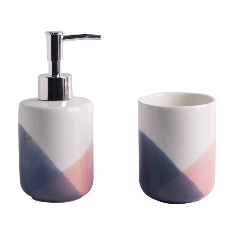 Set 2 Pezzi Joker Ceramica Rosa/Blu: Dosatore e Portaspazzolino