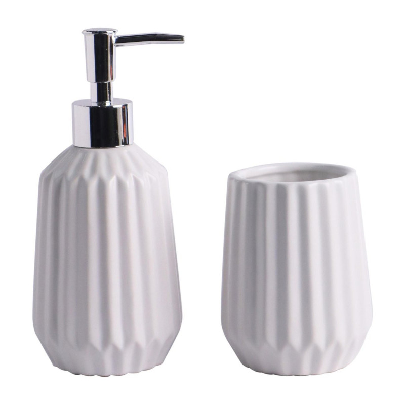 Set 2 Pezzi Matisse Ceramica Bianco Dosatore e Portaspazzolino