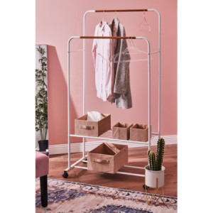 Zoom Appendiabiti Doppio Bianco/ Eff Legno 80x50x130-155cm Con Due Ripiani