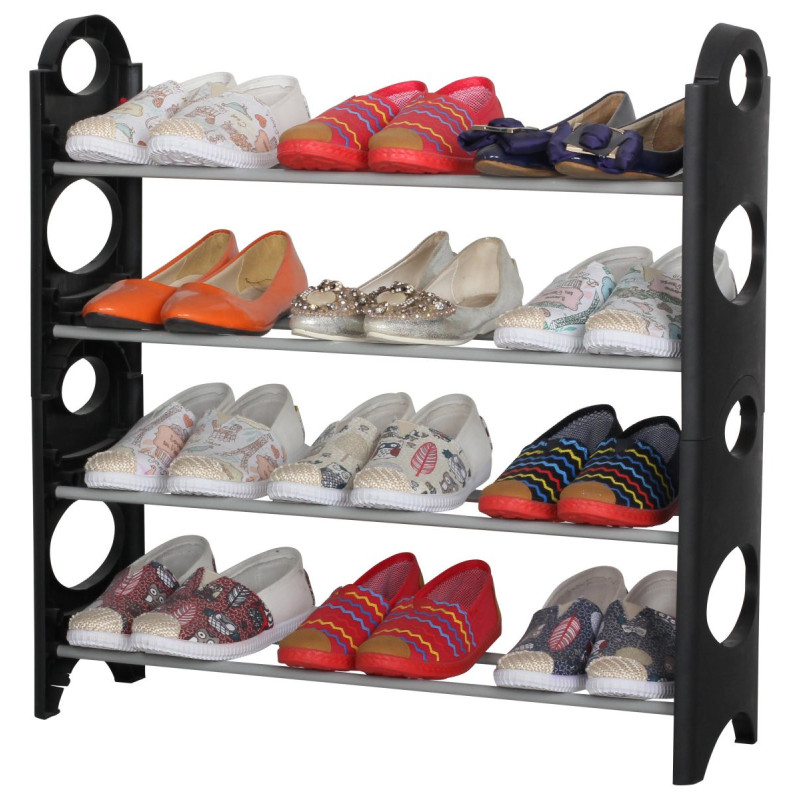 Scarpiera Componibile 4 Ripiani Nero/Grigio 63x20x64cm